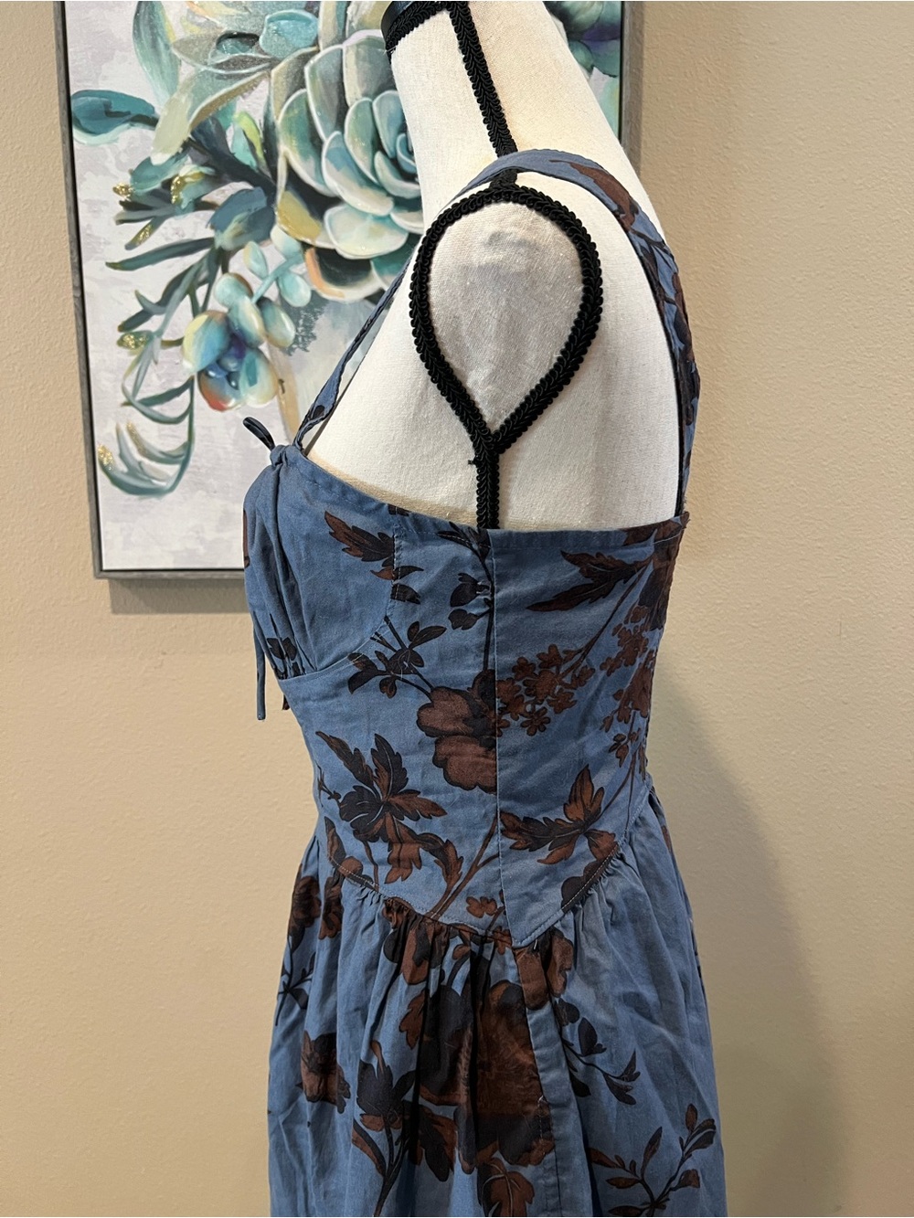 Free People Blue Floral Midi Dress with Brown Blooms - Picture 7 of 13
